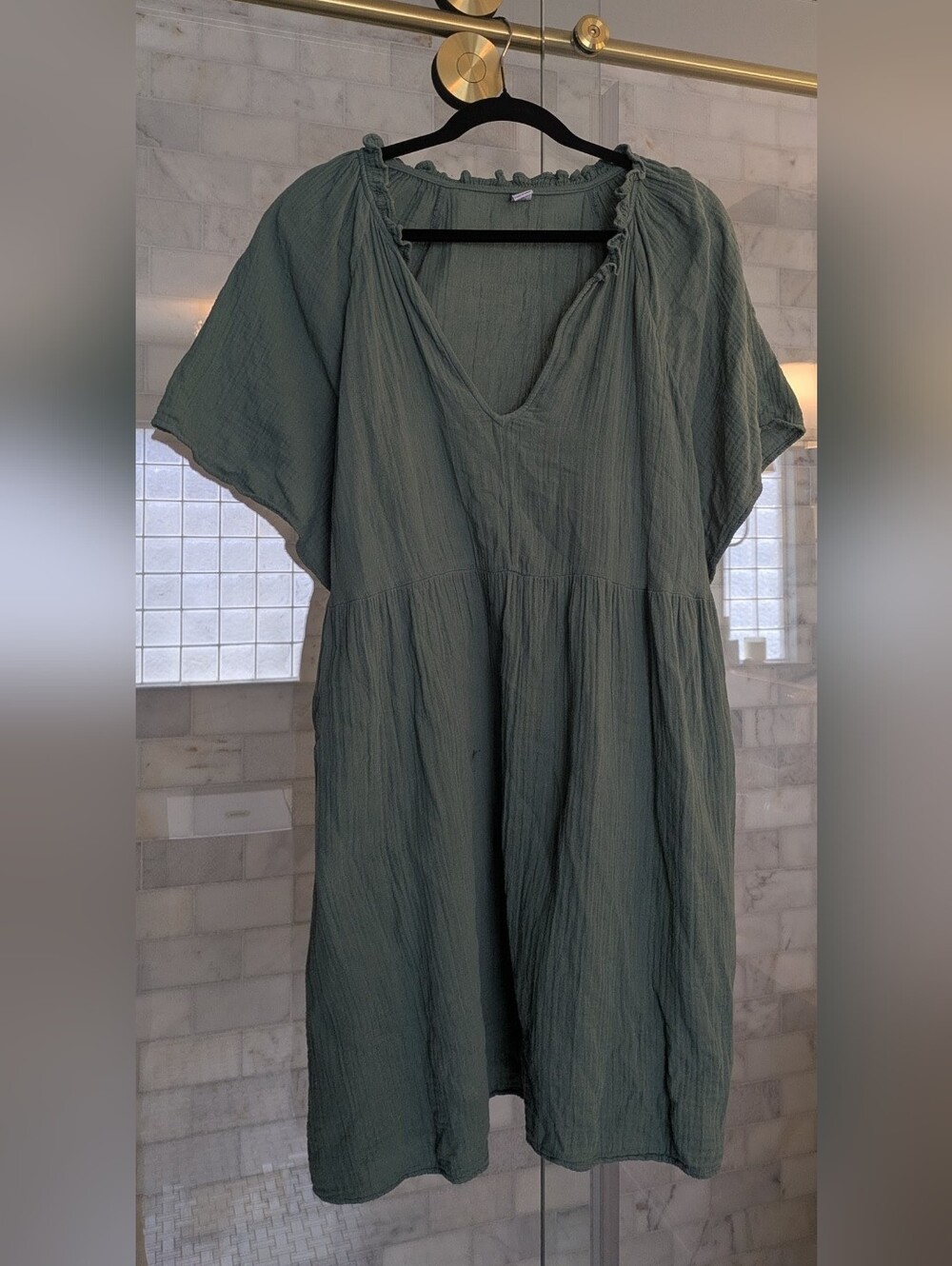 Women’s Sage Green Gauze V-Neck Mini-Dress